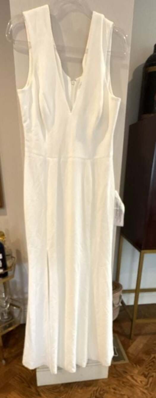 Dress the Population Sandra Plunge Crepe Slit Gown in Off White Size XL